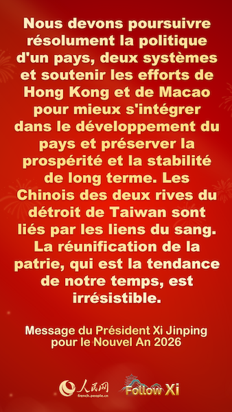 Les points saillants du message du Président Xi Jinping pour le Nouvel An 2026