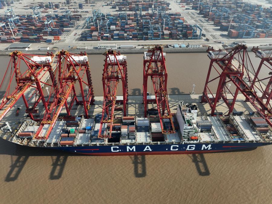 Vue du terminal à conteneurs du port&nbsp;Ningbo-Zhoushan, dans la province du Zhejiang (est de la Chine) (Zou Xunyong / Xinhua)